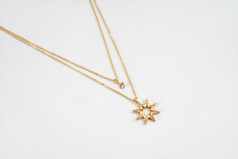 Star Pendant Two Layer Necklace with Swarovski Crystals