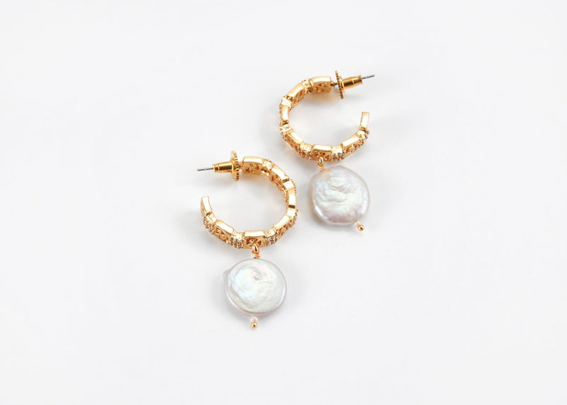 Freshwater Pearl Hoops on Gold Plate 