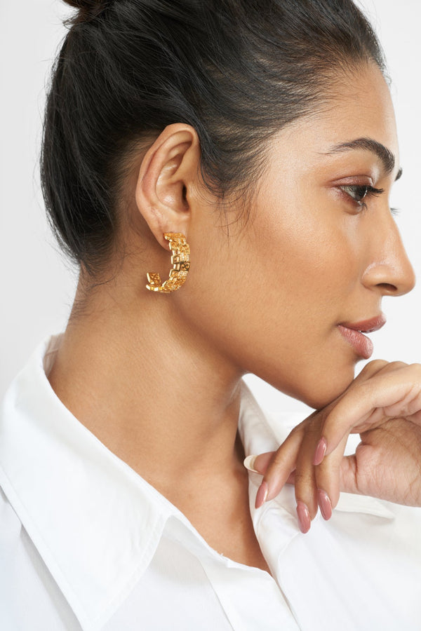 Gold Plated Designer Hoops with Crystals