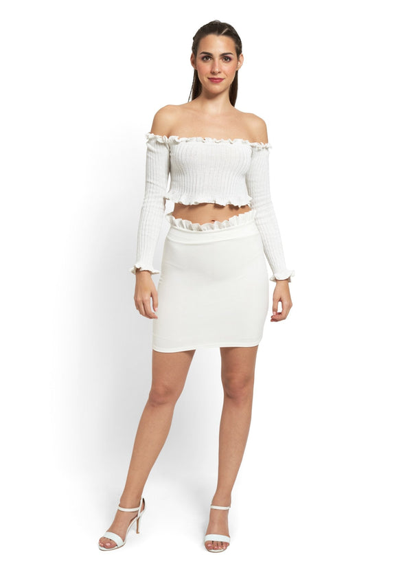 Frill Waist Mini Skirt in White