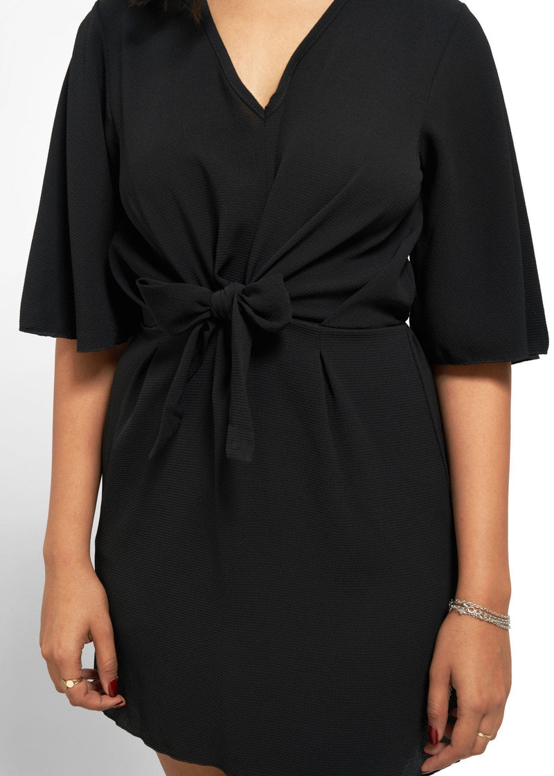 Tie-Waist Mini Dress in Black
