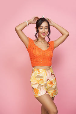 Bright Orange Crochet Crop Top