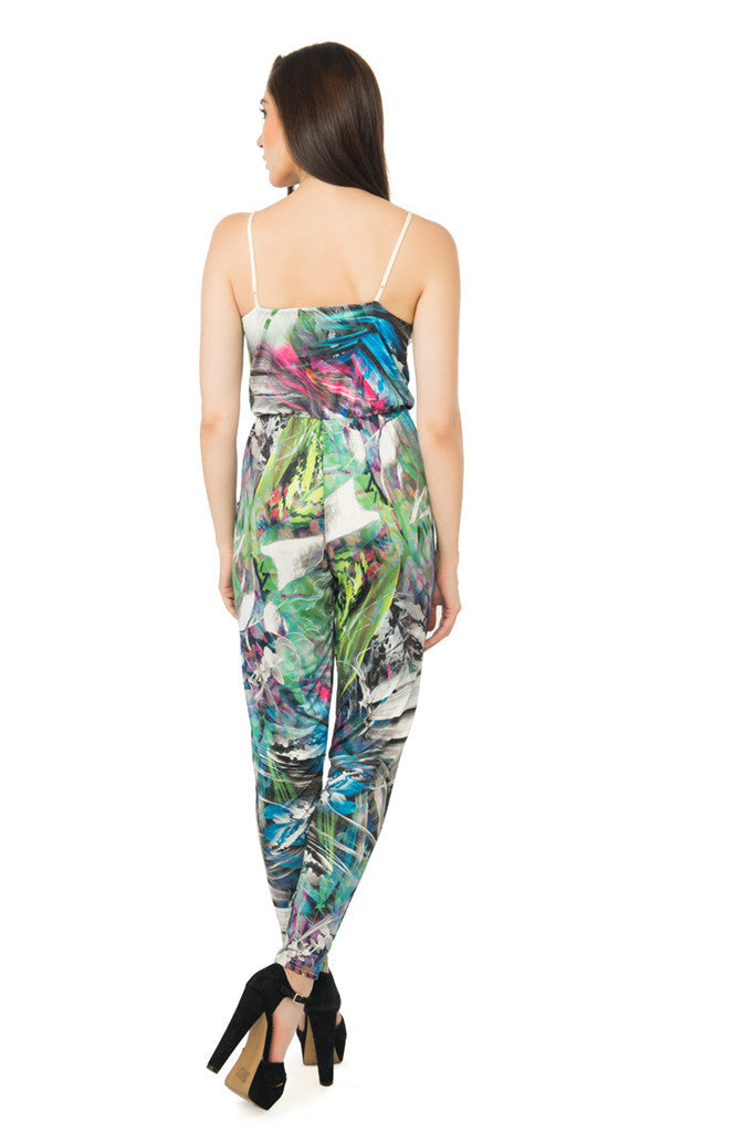 Green Jumpsuit in Tropical Print