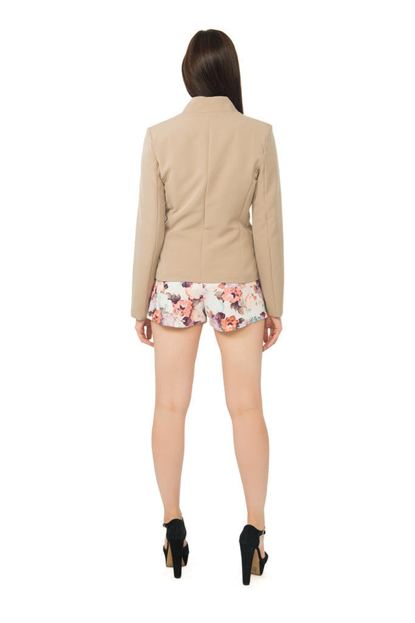 Notched Collar Zip Up Blazer in Taupe