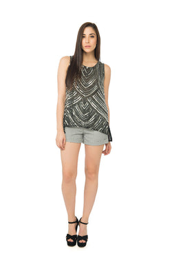 Sleeveless Sequin Top in Black and Silver