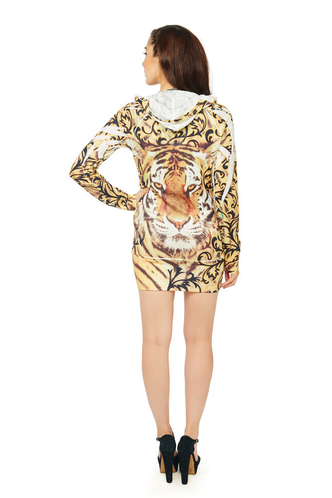 Tiger Print Hoodie in Yellow