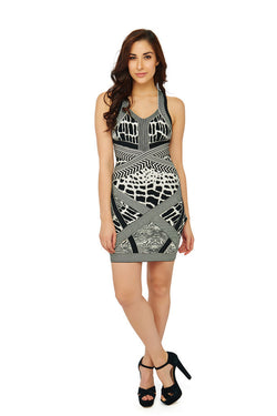 Printed Bodycon Dress in Black and White