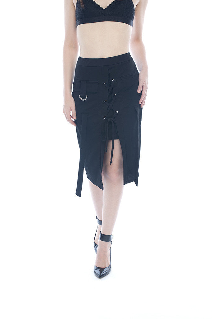 Black Criss-Cross Drawstring Skirt