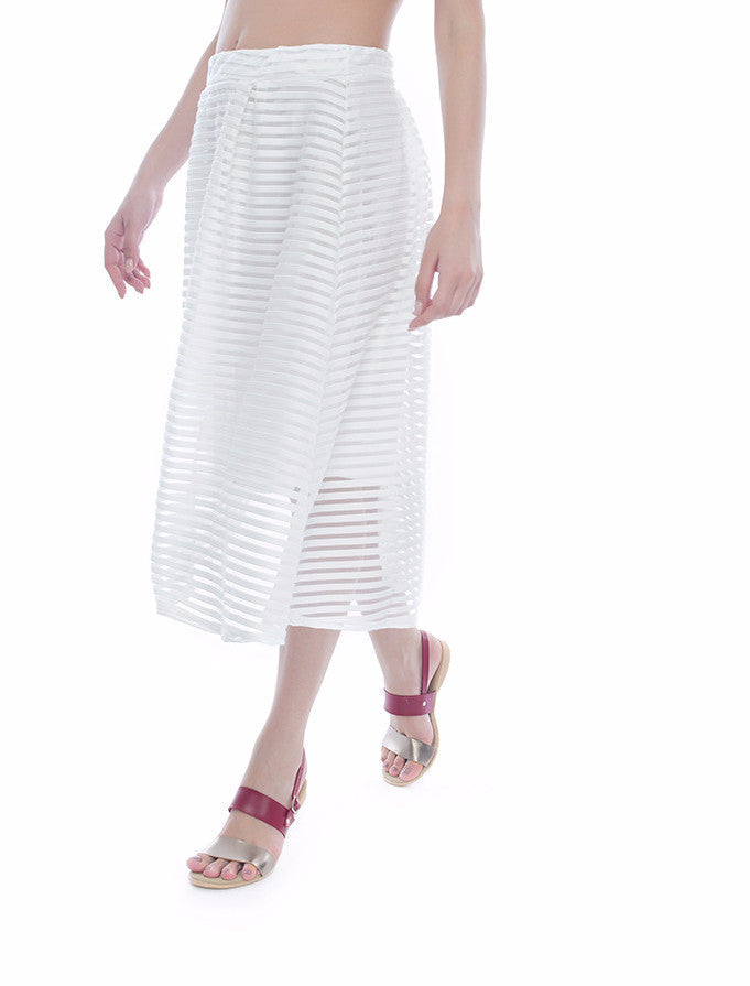 High Waisted Midi Striped Skirt in Ivory