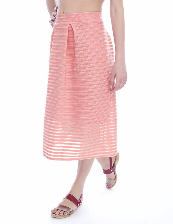 High Waisted Midi Striped Skirt in Pink