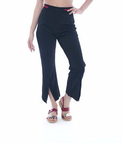 Black Cropped Straight Fit Trousers
