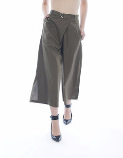 Wide Bottom Cropped Trousers in Olive