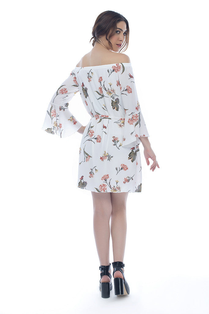 Off Shoulder Floral Print Dress