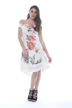 Ivory Off Shoulder Floral Print Dress
