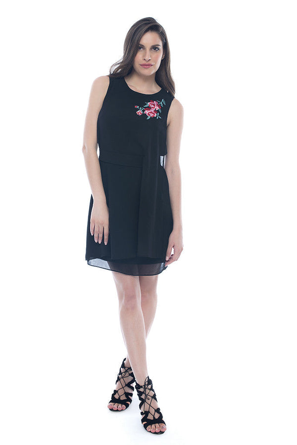 Black Sleeveless Dress with Applique Work