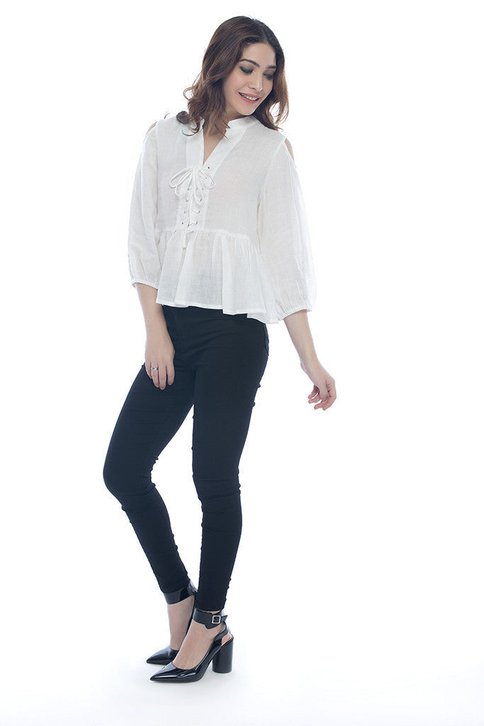 White Blouse with Shoulder Cut-Outs