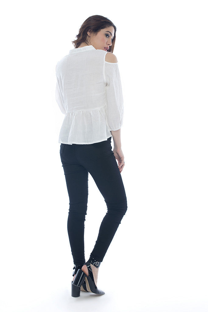 White Blouse with Shoulder Cut-Outs