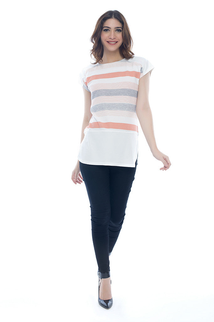 Top with Coral Stripes