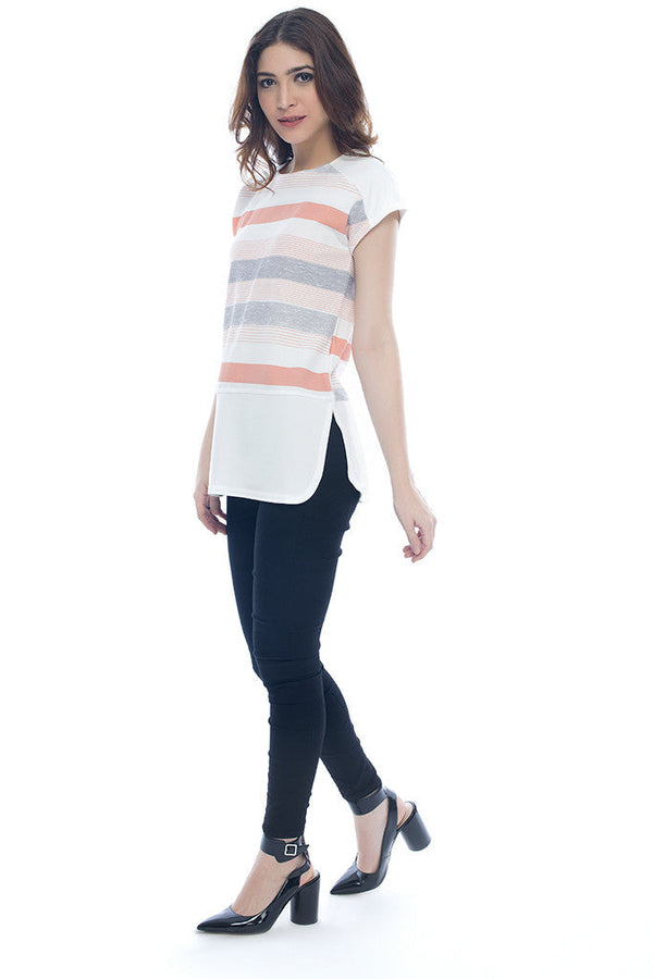 Top with Coral Stripes