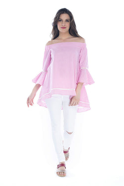 Pink Off Shoulder Top with Ruffles