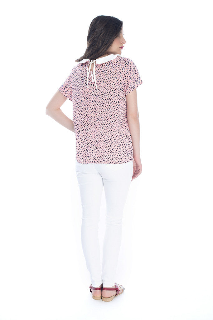 White Collar Top In Coral
