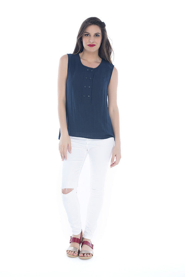 Sleeveless Top with Button Detailing in Blue