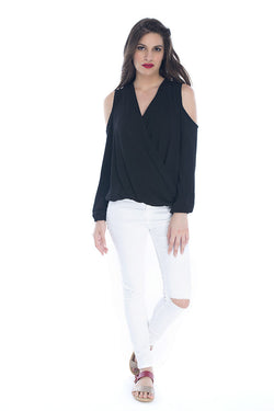 Black Full Sleeve Blouse with Cut Outs