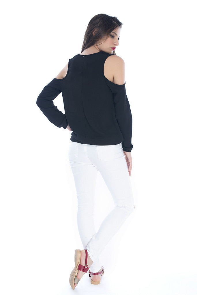 Black Full Sleeve Blouse with Cut Outs