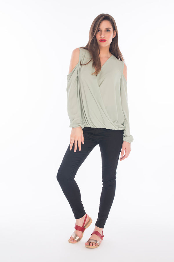 Mint Full Sleeve Blouse with Cut Outs