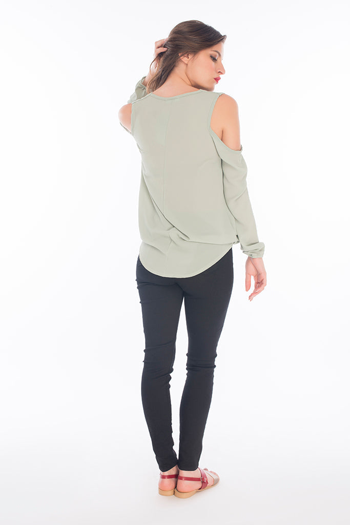 Mint Full Sleeve Blouse with Cut Outs