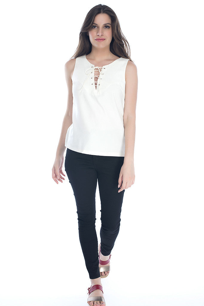 Sleeveless Casual Top in White