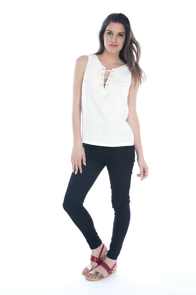 Sleeveless Casual Top in White