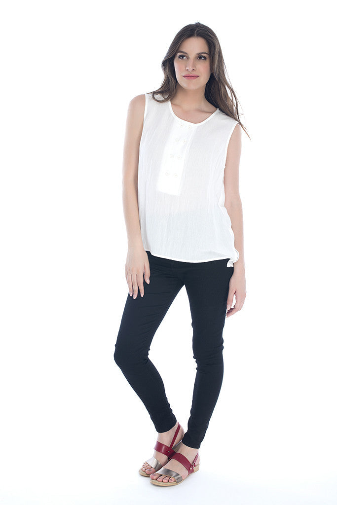 Sleeveless Top with Button Detailing in White