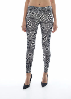 Printed Aztec Tights in Monochrome Black and White