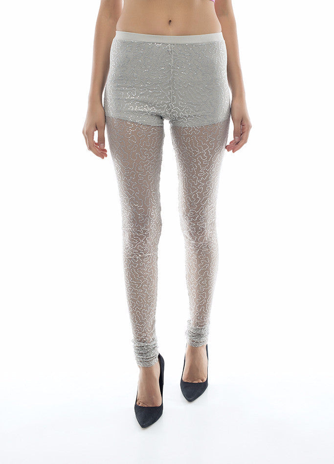 Tights In Silver Sequins