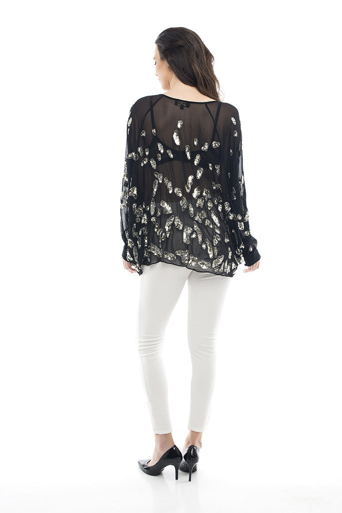 Full Sleeve Sequin Top In Black and Gold
