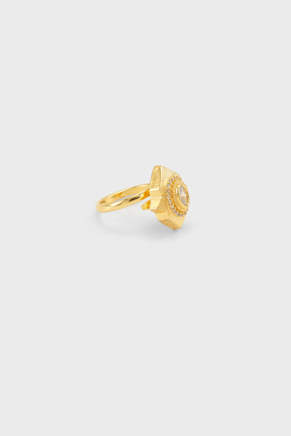 Gold Plated Ring with White Swarovski Crystal