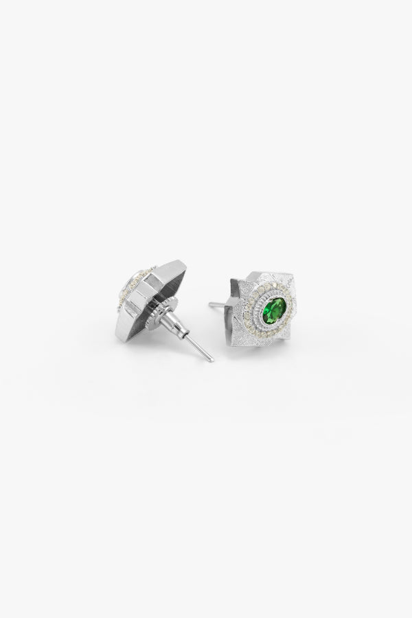 Silver Plate Studs with Green Swarovski Crystals