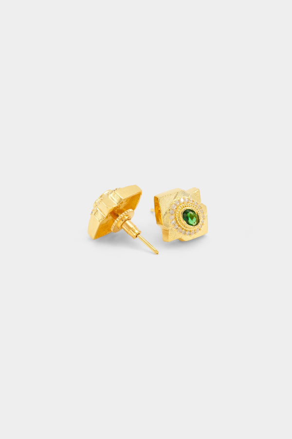 Gold Plate Studs with Green Swarovski Crystals