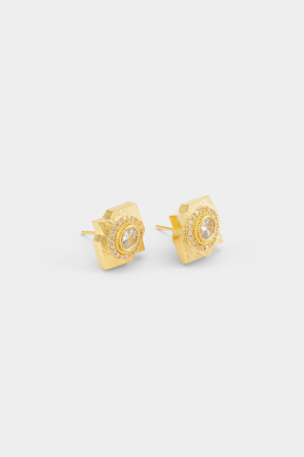 Gold Plate Studs with White Swarovski Crystals
