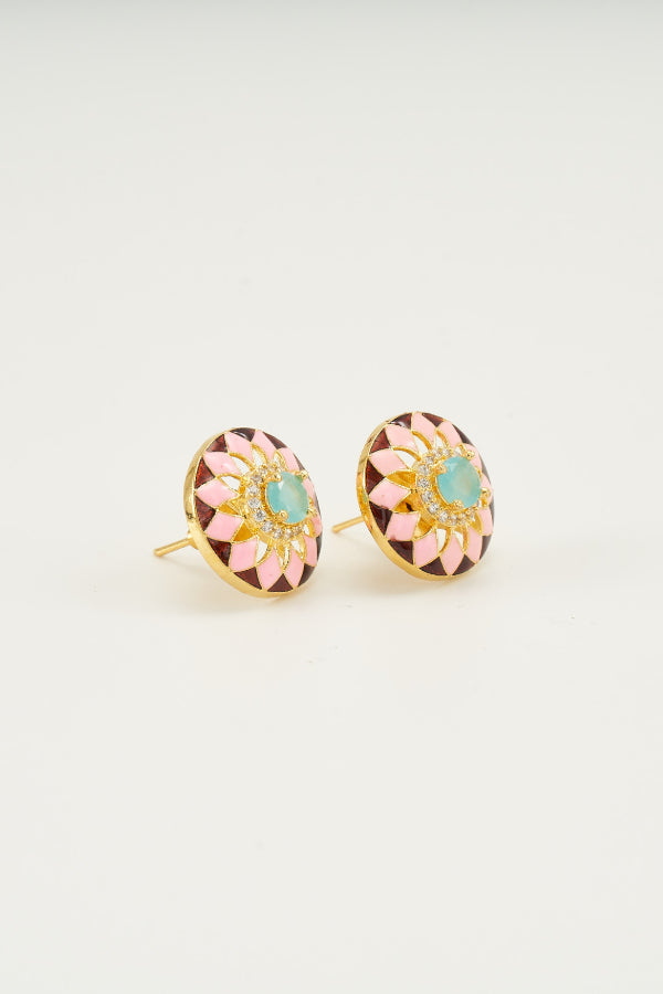 Enamel Painted Studs with Blue Crystal