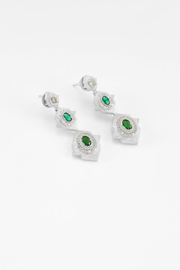 Silver Plated Danglers with Green Swarovski Crystals