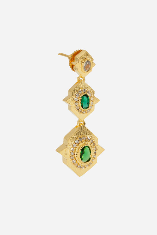 Gold Plated Danglers with Green Swarovski Crystals