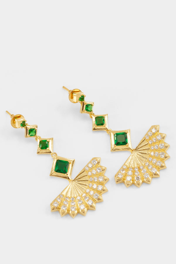 Long Earrings on Gold Plate with Green Swarovski Crystals