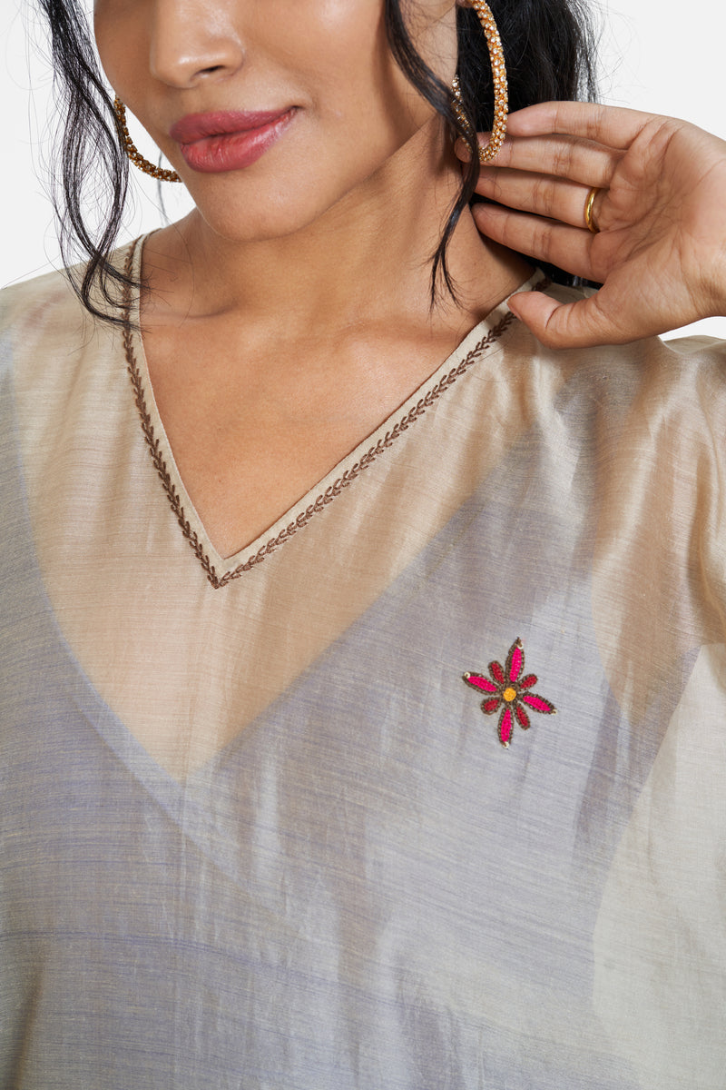 Chanderi Kaftan in Brown with Embroidery