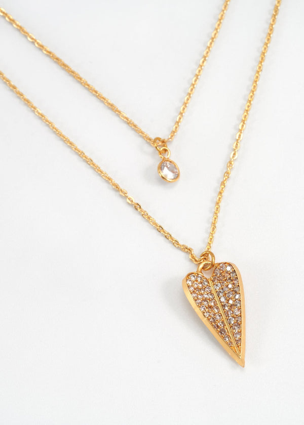 Two Layer Heart Necklace with Swarovski Crystals