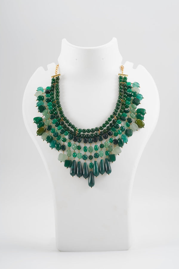 Gold Plated Necklace with Green Semi-Precious Stones