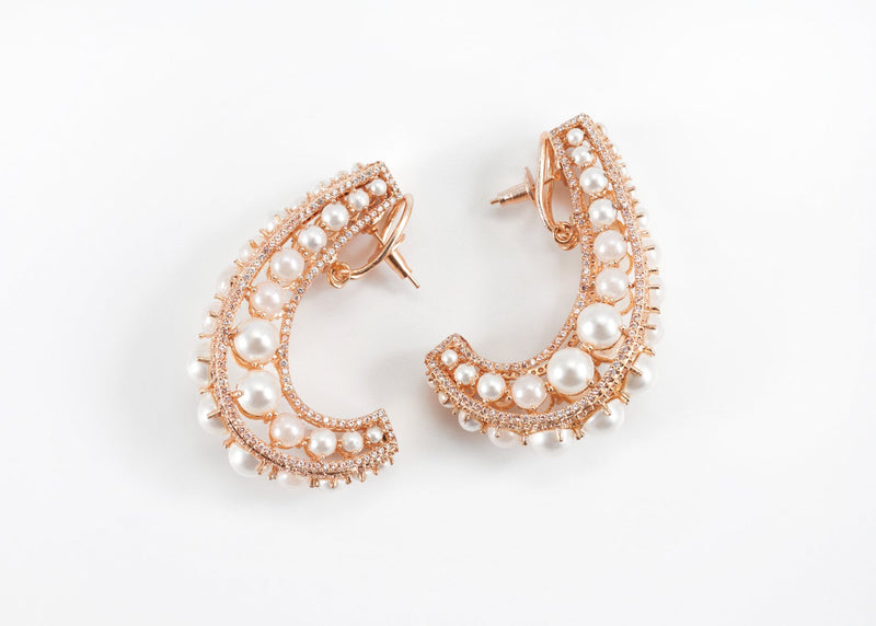 Rose Gold Plated Pearl Earrings with Swarovski Crystals