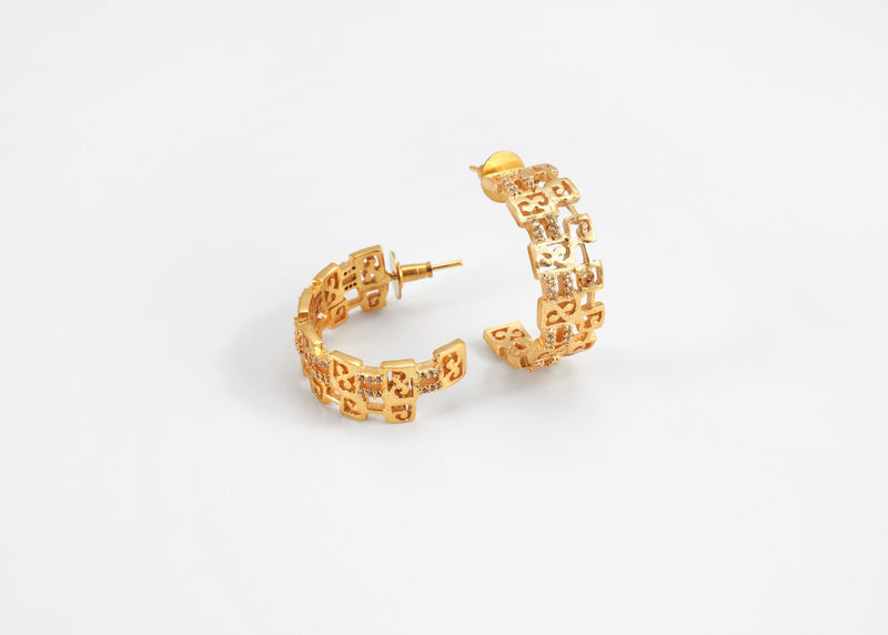 Gold Plated Designer Hoops with Crystals