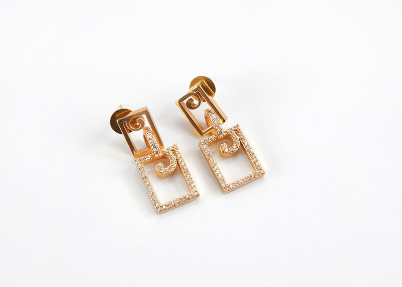 Entangled Rectangle Earrings with Crystals on Gold Plate